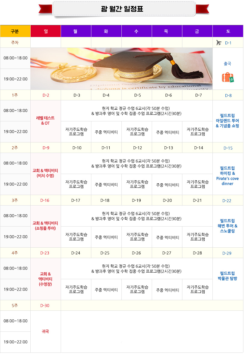 괌 월간일정표